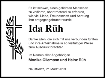Traueranzeige von Ida Rüh von Strelitzer Zeitung