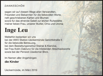Traueranzeige von Inge Leu von Haff-Zeitung