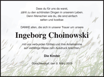 Traueranzeige von Ingeborg Choinowski von Mecklenburger Schweiz