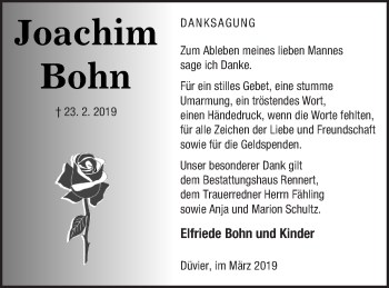 Traueranzeige von Joachim Bohn von Vorpommern Kurier