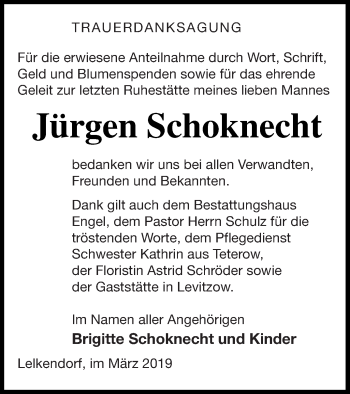 Traueranzeige von Jürgen Schoknecht von Mecklenburger Schweiz