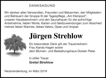 Traueranzeige von Jürgen Strehlow von Neubrandenburger Zeitung