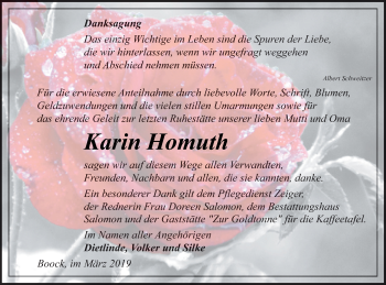 Traueranzeige von Karin Homuth von Pasewalker Zeitung