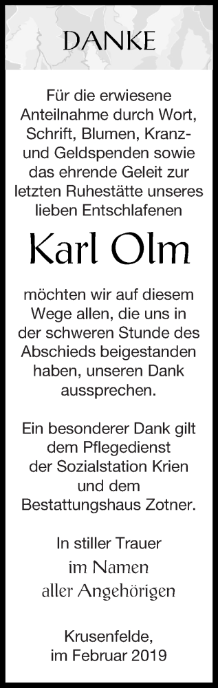 Traueranzeige von Karl Olm von Vorpommern Kurier