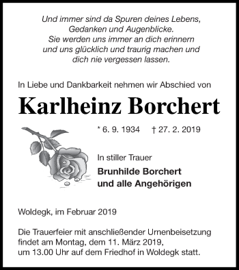 Traueranzeige von Karlheinz Borchert von Strelitzer Zeitung