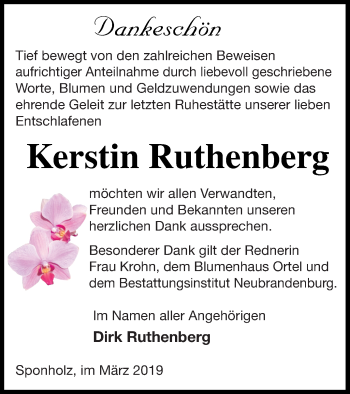 Traueranzeige von Kerstin Ruthenberg von Neubrandenburger Zeitung