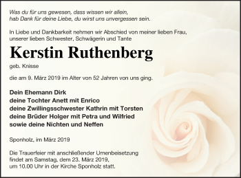 Traueranzeige von Kerstin Ruthenberg von Neubrandenburger Zeitung