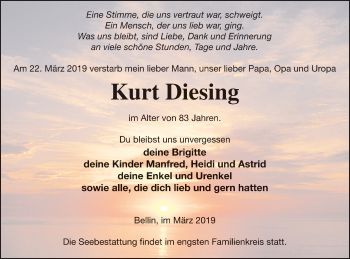 Traueranzeige von Kurt Diesing von Haff-Zeitung