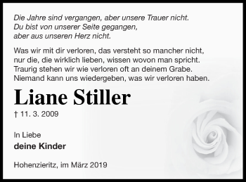 Traueranzeige von Liane Stiller von Strelitzer Zeitung