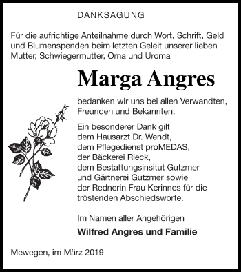 Traueranzeige von Marga Angres von Pasewalker Zeitung