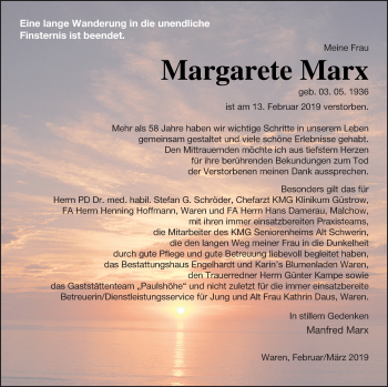 Traueranzeige von Margarete Marx von Müritz-Zeitung