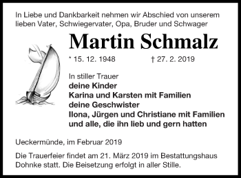 Traueranzeige von Martin Schmalz von Haff-Zeitung