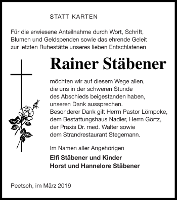 Traueranzeige von Rainer Stäbener von Strelitzer Zeitung