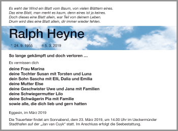Traueranzeige von Ralph Heyne von Haff-Zeitung