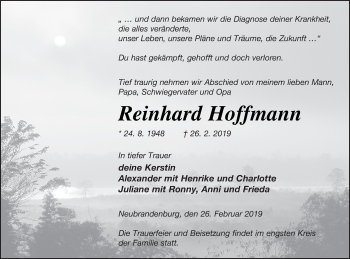 Traueranzeige von Reinhard Hoffmann von Neubrandenburger Zeitung