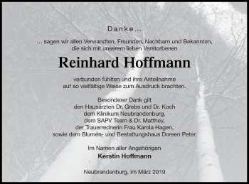 Traueranzeige von Reinhard Hoffmann von Neubrandenburger Zeitung