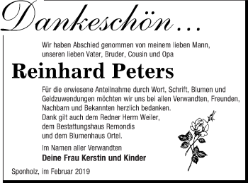 Traueranzeige von Reinhard Peters von Neubrandenburger Zeitung