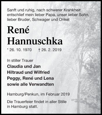 Traueranzeige von René Hannuschka von Pasewalker Zeitung