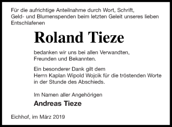 Traueranzeige von Roland Tieze von Haff-Zeitung