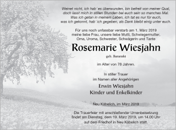 Traueranzeige von Rosemarie Wiesjahn von Neubrandenburger Zeitung