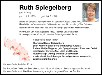 Traueranzeige von Ruth Spiegelberg von Haff-Zeitung