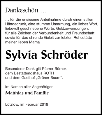 Traueranzeige von Sylvia Schröder von Prenzlauer Zeitung