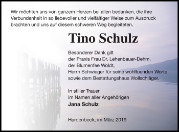 Traueranzeige von Tino Schulz von Templiner Zeitung