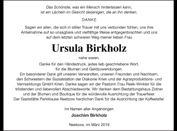 Traueranzeige von Ursula Birkholz von Vorpommern Kurier