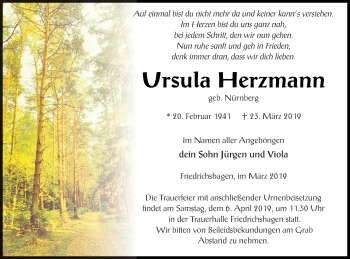 Traueranzeige von Ursula Herzmann von Haff-Zeitung