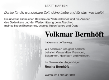 Traueranzeige von Volkmar Bernhöft von Müritz-Zeitung