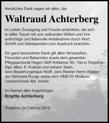 Traueranzeige von Waltraud Achterberg von Haff-Zeitung