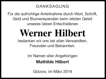 Traueranzeige von Werner Hilbert von Mecklenburger Schweiz