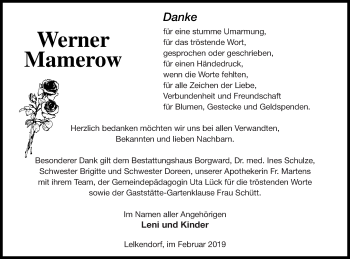 Traueranzeige von Werner Mamerow von Mecklenburger Schweiz