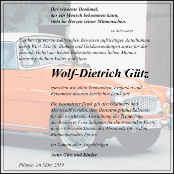 Traueranzeige von Wolf-Dietrich Gütz von Haff-Zeitung