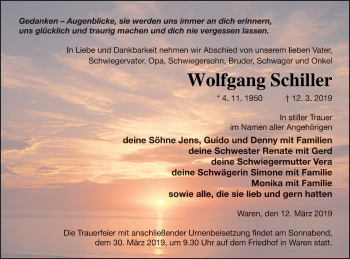 Traueranzeige von Wolfgang Schiller von Müritz-Zeitung