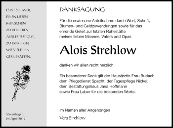 Traueranzeige von Alois Strehlow von Mecklenburger Schweiz