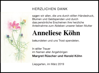 Traueranzeige von Anneliese Köhn von Haff-Zeitung