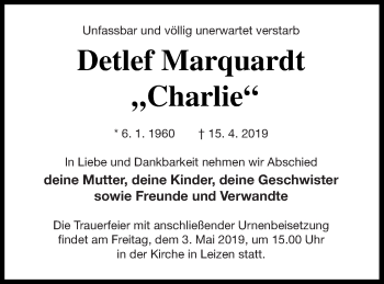 Traueranzeige von Detlef Marquardt von Müritz-Zeitung