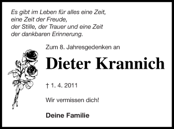 Traueranzeige von Dieter Krannich von Pasewalker Zeitung