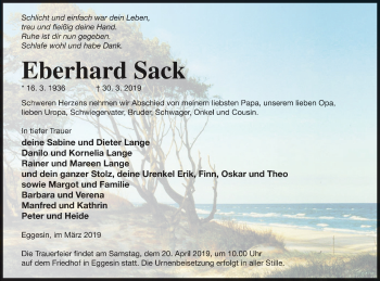Traueranzeige von Eberhard Sack von Haff-Zeitung