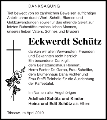 Traueranzeige von Eckwerdt Schütz von Vorpommern Kurier