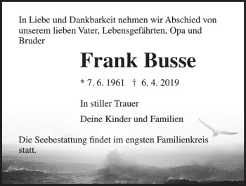 Traueranzeige von Frank Busse von Norddeutsche Neueste Nachrichten