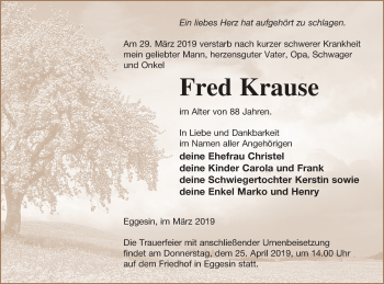 Traueranzeige von Fred Krause von Haff-Zeitung