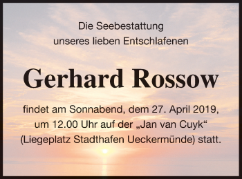 Traueranzeige von Gerhard Rossow von Haff-Zeitung