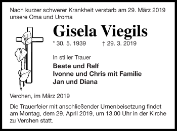 Traueranzeige von Gisela Viegils von Demminer Zeitung