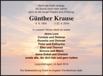 Traueranzeige von Günther Krause von Haff-Zeitung