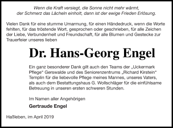 Traueranzeige von Hans-Georg Engel von Templiner Zeitung