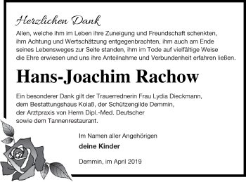 Traueranzeige von Hans-Joachim Rachow von Demminer Zeitung