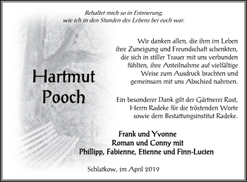 Traueranzeige von Harmut Pooch von Vorpommern Kurier