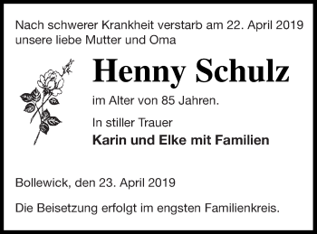 Traueranzeige von Henny Schulz von Müritz-Zeitung